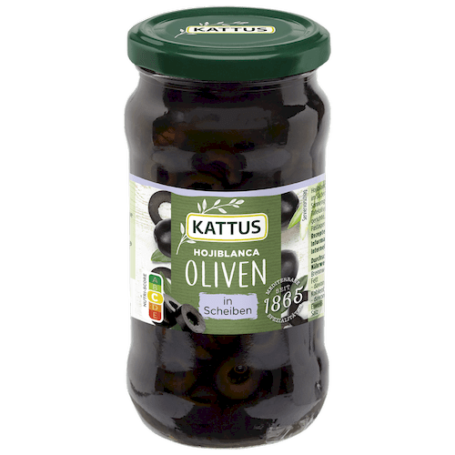 Schwarze Hojiblanca Oliven in Scheiben im Glas