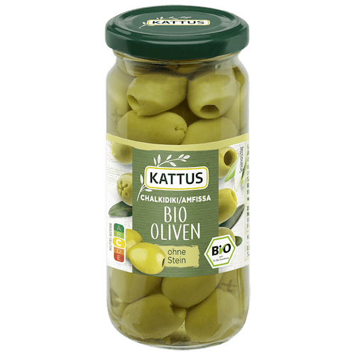 Grüne Bio Oliven im Glas