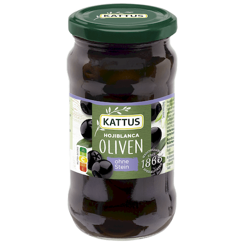 Schwarze Hojiblanca Oliven ohne Stein im Glas